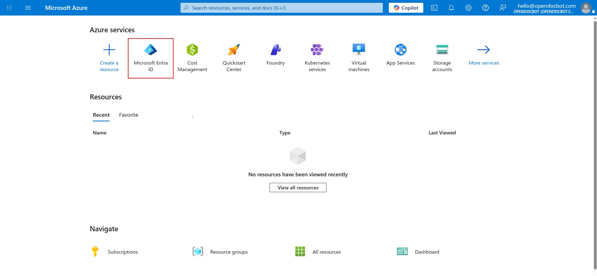 Searching for the Entra ID service in the Azure Portal