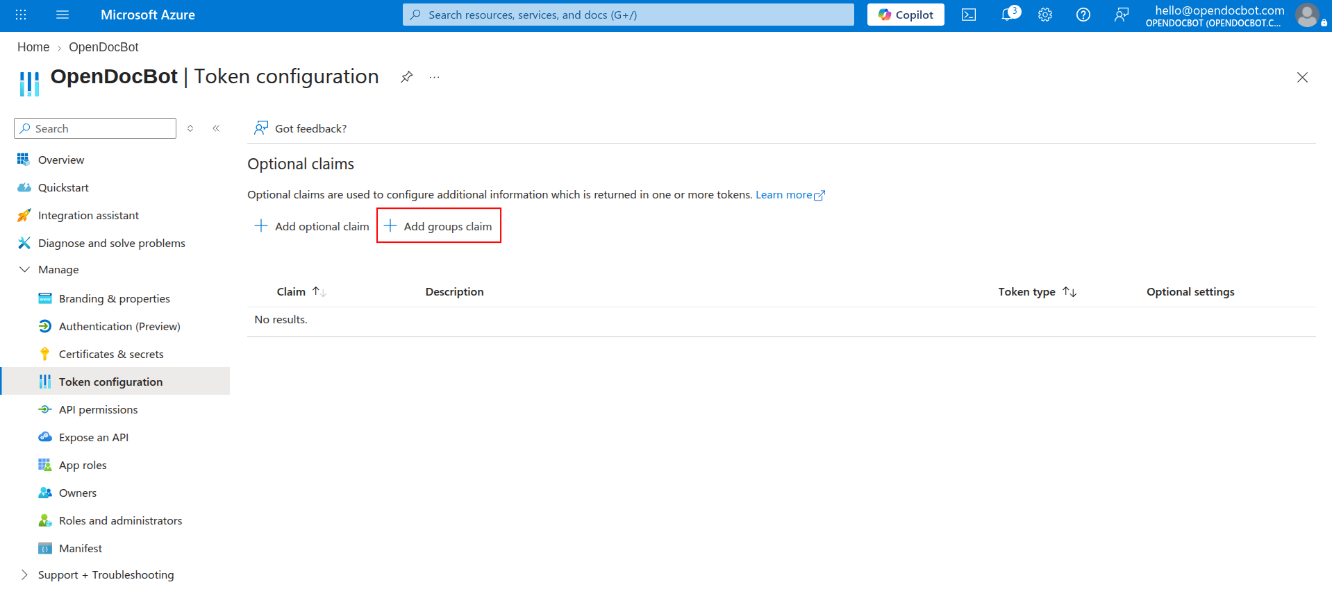 Adding the groups claim in Token configuration
